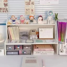 Double Layer Desktop Heightening Storage Rack Office Stationery Book Cosmetic Organizer Shelf Home Decorations Accessories