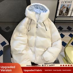 Winter Thickened Hooded down Cotton Jacket Men's Basic Style Warm Cotton Coat Versatile Cotton Outerwear Coat for Teens