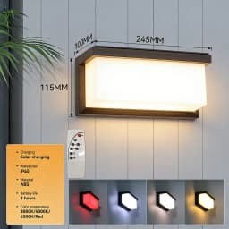 Outdoor Solar LED Wall Lights IP65 Waterproof Wall Sconce 3-Colors Temperature Dimmable Solar Lamp For Garden Porch Patio Fence