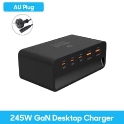 245W GaN Charger 5 in 1 Desktop Fast Charger with Night Light for iPhone 17 16 15 14 Pro Max Samsung Tablets iPad Mobile Phones