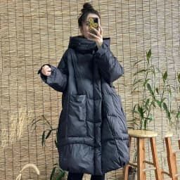Schinteon Women White Duck Down Long Jacket with Hood Loose Over Size Coat Autumn Winter Warm Outwear Korean Style Big Pockets