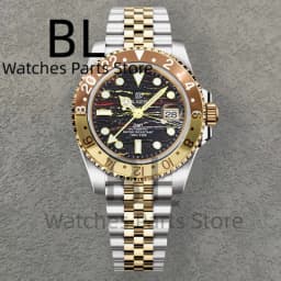 BLIGER Top Brand Luxury 40MM Full Gold Automatic Watch Sapphire Glass Waterproof Tiger-Eye Pattern Doulbe End Link Braclelet