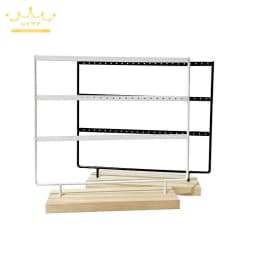 Metal 6 Layers Earring Display Holder Ear Stud Display Rack Wood Base 3-Tiers 69 Holes Jewelry Storage Organizer Stand Reusable