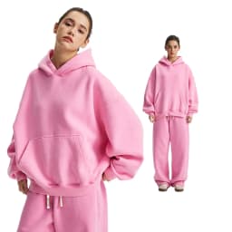Custom LOGO men's new short BOXY version 370G heavy fleece worn old hooded sweater scimitar wide leg trousers couple suit