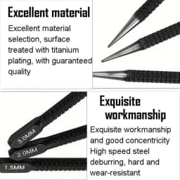 3pcs High-carbon Steel Center Punch Set, Non-Slip Center Pin Punch Used For Drilling Of Alloy Steel Metal Wood,1.5 2 3mm