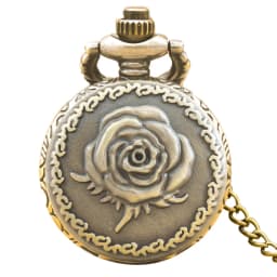 Small, Retro Bronze Steampunk Rose-Carved Small Quartz Pocket Watch Necklace Pendant Clock Chain Men's And Women's Chain Gift