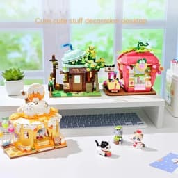 Keeppley New Product Cute Cat Street View Building Block Assembly Toy Furniture Decoration Creative Children's Toy Birthday Gift