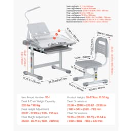 SucceBuy Kids Study Chair and Desk Set Study Desk and Chair for Kids with Table Lamp Adjustable Height for Bedroom & Study Room