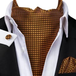 Men's Ascots Fashion Luxury Solid Plaid Check Dot Cravat Set with Cufflinks and Handkerchiefs for Daily Casual Outing