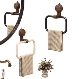 Vintage Walnut Wood Towel Ring with Suction Cup Mount, No-Drill Wall-Mounted Bathroom Towel Holder, Stainless Steel Frame