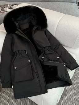 Women's Mid-Length Cotton Jacket Winter Thick Warm Fleece-Lined Waist-Cinching Fashionable Trendy Zipper Pocket