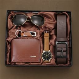 2026 New 5pcs Watch Set for Men in Gift Box Belt Wallet Hair Trimmer Keychain Sunglasses Men’s Watch Gift Box Set Gifts for Him