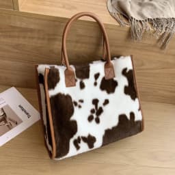 Women Soft Plush Hand Bag New Winter Leopard Cow Print Tote Bags Female Pu Leather Underarm Bags Furry Fluffy Shoulder Bag