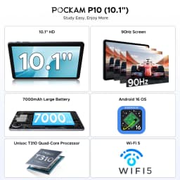 POCKAM P10 Tablet 10.1 "Tablet PC Display 48GB RAM(8GB + 40GB) 128GB ROM 7000mAh Unisoc T310 Android 16 Gemini AI Widevine L1