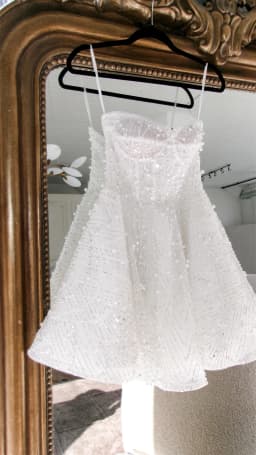Kyoto Customized White Spaghetti Straps Shiny Pearls Wedding Dress A-line Mini vestidos de noche Princess After Party Gown 2025