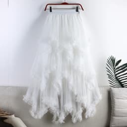 Autumn Winter New 2025 Irregular Cake Tulle Skirt Women Sweet Midi Long High Waist A Line Skirt Female Mesh Party Skirt Lady