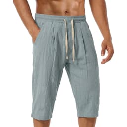 summer Men's Linen shorts pants Solid Color Casual Pants for Men Sport Breathable Baggy Pant Beach Lightweight Cotton Trousers