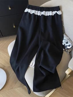 Gray Lace Patchwork Sweatpants Women High Waist Sweet Trousers Korean Fashion Loose Female Elegant All Match Wide Leg Pants