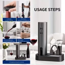 Rechargeable Electric Wine Opener with Foil Cutter, Wine Pourer & Vacuum Stopper USB-C Charging Compact Design for Home Kitchen