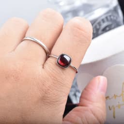 ITSMOS Square Garnet Rings Birthstone Gemstones s925 Sterling Silver Stackable Solitaire Ring Jewelry Birthday Gifts for Women