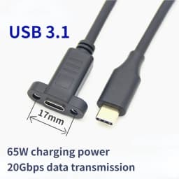 USB C Female to USB-C Male Extending Wire Extender Data Cord USB 3.1 Type C Extension Cable with Panel Mount Screw,