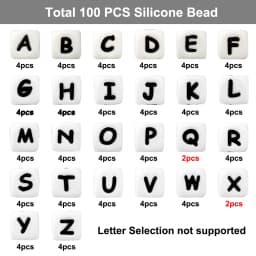 100Pcs 12mm Letter Silicone Beads for DIY Name Jewelry Making Bracelet Necklace Beaded Pen Accessories Keychain Beads Craft