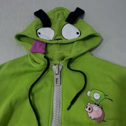 Retro Gothic Hip Hop Hoodie Featuring Quirky Patchwork Zipper Hoodie Y2K Men Women Green Casual Cartoon Hoodie Loose Sweatshirt