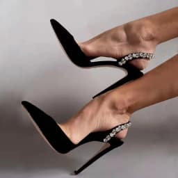New Rose Red Water Diamond High Heels for Women with Thin Heels, Pointed Toes, and Headbands, Wearing Cold Slippers Outside