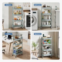 MCQ 4 Tiers Mobile Metal Frame Kitchen Cart Rolling Storage Shelf with Lockable Caster Wheels Organization Utility Cart for Livingroom Kitchen Narrow Places 