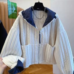 Elegant Young Women's Quilted Cotton Jacket Loose Fit Lightweight Short Hooded Cotton Coat Thin Cotton Outerwear Coat