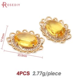 18K Gold Color Brass Zircon Glass Oval Shape Connect Charms Pendants High Quality Diy Jewelry Accessories Making Materials