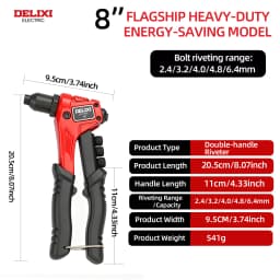 8''Heavy-Duty Hand Riveter,High-Lever Labor-Saving Design,Manual Tool for Fastening and Riveting Metal,Wood,Plastic