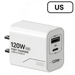 120W 2-Port GaN Type C Charger USB-C Fast Charging Wall Adapter US/EU Plug Phone Charger Compatible with iPhone Samsung Xiaomi