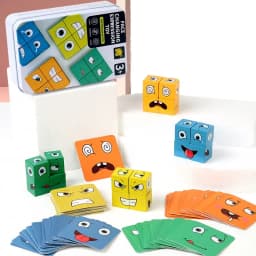 Wooden Face Changing Cube Toys Building Blocks for Cartoon Puzzle Montessori Jigsaw Educational Board Game Family Toys