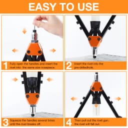 Rivet Gun Set, Manual Riveting Tool, Suitable For 2.4/3.2/4.0/4.8/6.4mm Rivets Home Rivet Gun Including 250 Rivets 5 Drill Bits