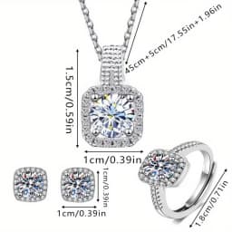 3pcs Set Luxury Brand Shiny Geometric Square Zircon Necklace Earring Rings for Women Charm Fashion Jewelry Set Anniversary Gift