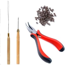 Hair Extensions Kit Threader Pulling Hook & Pliers & 100pcs silicone Rings One Set For Beads Hair Extensions