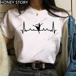 Dance Letter Print T Shirt Ballet Silhouette Monogram Print Women's T-shirt Loose Aesthetic Tops Graphic T Shirts Pro Choice