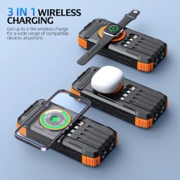 Hand Crank Generator Solar Power Bank High Capacity, Wireless Charger with 4 Built-in Cables, , LED Light for Outdoor Emergency