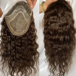 Durable Hair System For Men French Lace Front Mens Toupee Natural Wavy 8"x10"Hairpiece Natural Hairline Fine Mono Toupee for Men
