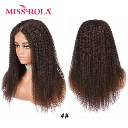 Miss Rola Brazilian Human Hair Curly Wigs 180% Density 4x4 Lace Closure Wig Kinky Curly Hair Wig Remy Pre Plucked With Baby Hair