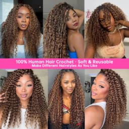 4 27 Highlight Deep Wave Feather Crochet 100% Human Hair Pre Looped Invisible Miracle Knots Hair Feathered Crochet Human Hair Boho Braids Deep Curly Vietnamese Highlights Colored Bundles Remy Human Hair Weave Bundles