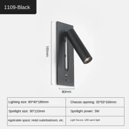 Modern LED Wall Lamp Embedded Wall Lamp Bedroom Bedside Living Room Study Indoor Reading Light Black/copper with USB Interface