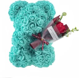 25cm Rose Bear with Artificial Foam Flower Bouquet, Romantic Creative Gift for Valentine's Day & Anniversary