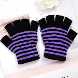 1Pair Unisex Black Stripes Half Finger Fingerless Gloves for Women Wool Knit Wrist Cotton Gloves Winter Warm Men Workout Gloves