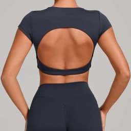 Gym Workout Clothes Backless Running Sports Top Double-layer Stitching No Chest Pad Yoga Wear Fitness Short Sleeve for Women