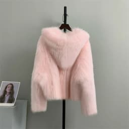 2026 New Winter Ice Cream Color Real Fur Coat Natural Fox Fur Knitting Craft Coat With Hooded Fashion Sweet Beauty Women Coat