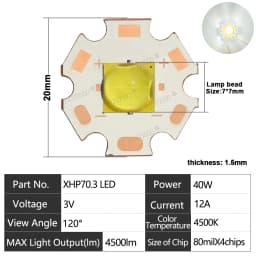 XHP70.3 LED Chip High Power Lamp Ceramic Beads7070 40W DC3V 6V 12V Cold Warm White XHP70.2 XHP50.2 Flashlight Head/ Searchlight
