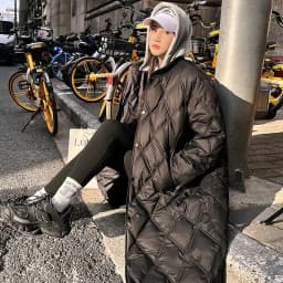 2025 Autumn Winter New Down Cotton Jacket Women's Long Over Knee Loose Jacket Diamond Grid Quilted Jacket Fake Two-Piece Parka