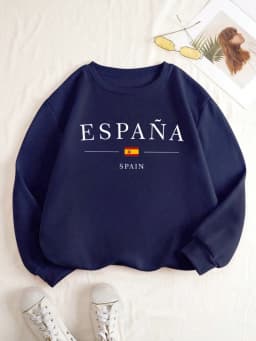 España Spain Flag Design Womens Y2K Sweatshirts All-Match Loose Pullover Autumn Fleece Streetwear Casual O-Neck Clothing